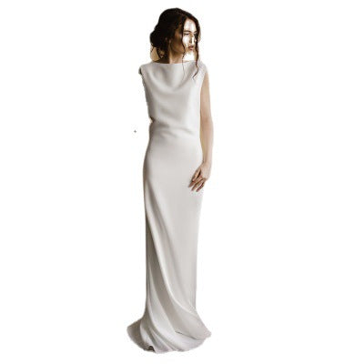 Satin,Slim-fit, Halter Bridal/Evening Gown