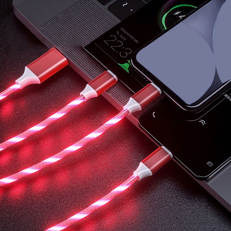 1.2m/3.9ft 3-In-1 LED Flowing Light, Charging USB Cable For Android, Type-C