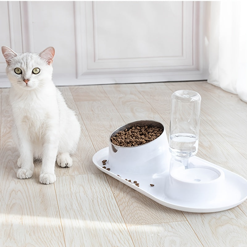 Detachable Pet Food Bowl With Water Dispenser, Tilted Food Bowl For Neck Protection