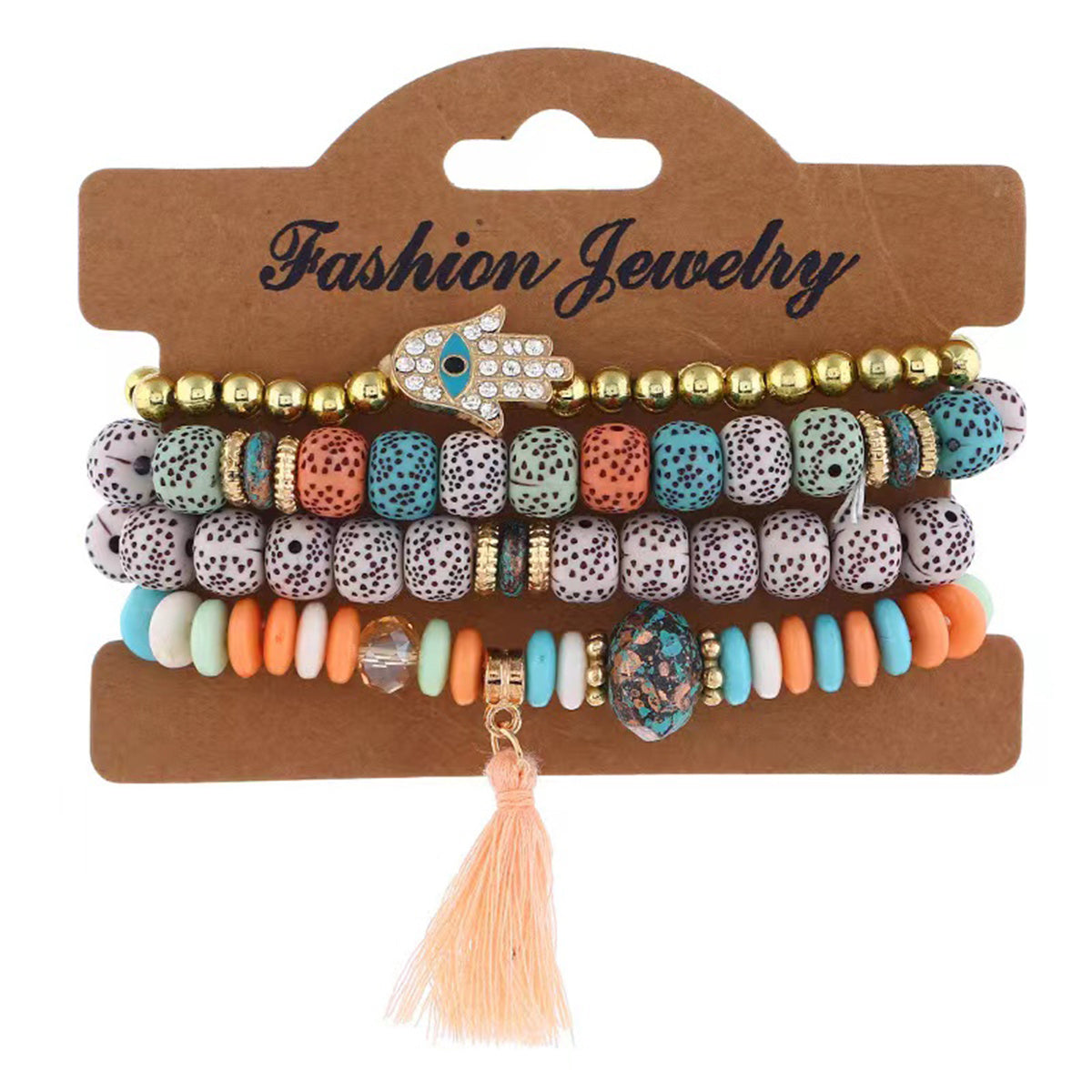 4pc Women's Boho Style Tassel Bracelets, Mixed Color Beaded