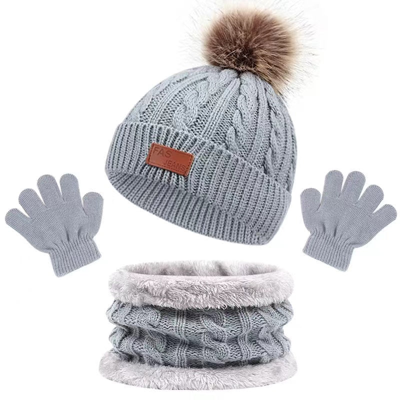 3pc Girls Knitted Thermal Beanie Hat & Gloves & Scarf Set