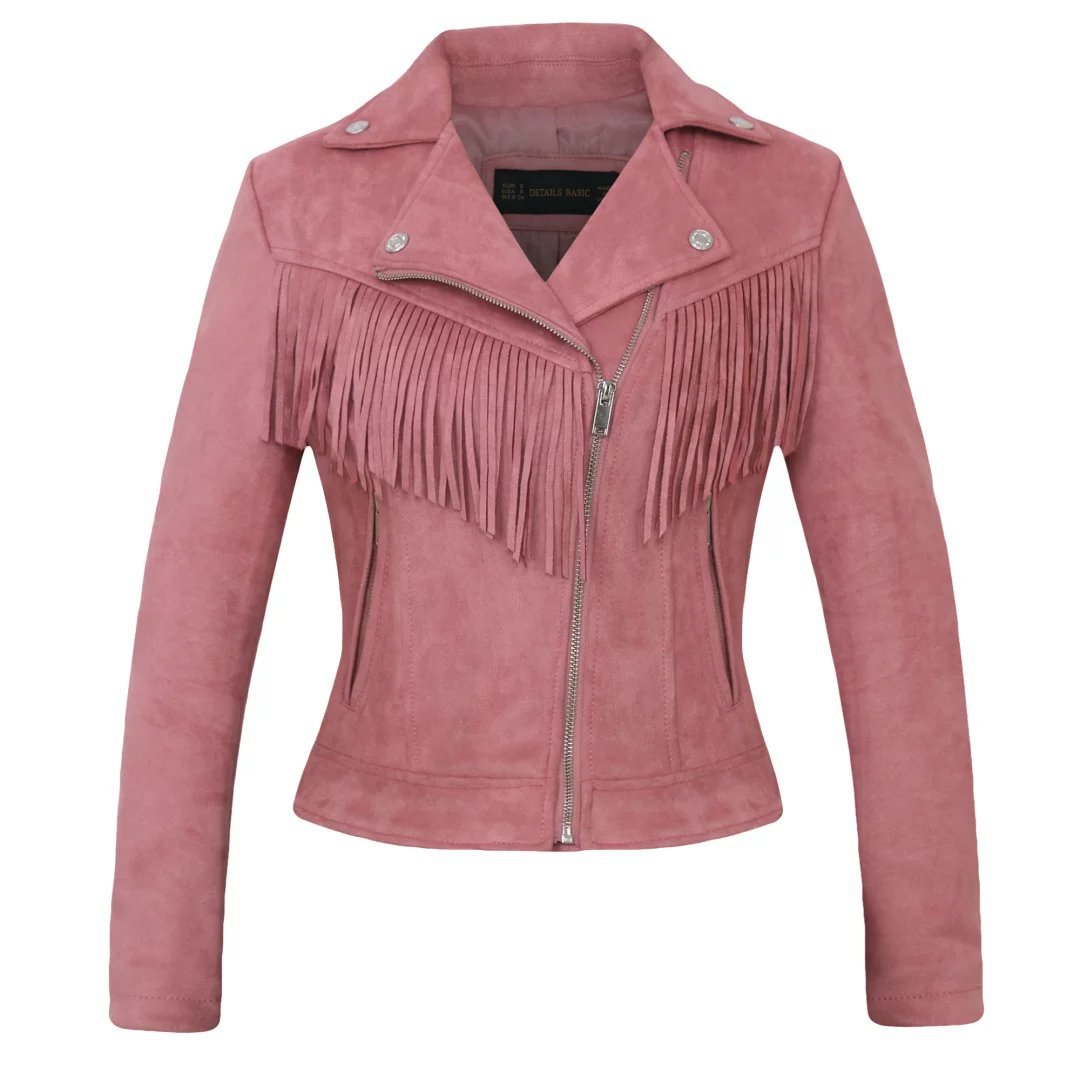 Women's Fringed jacket, Lapel tassel, suede leather, short