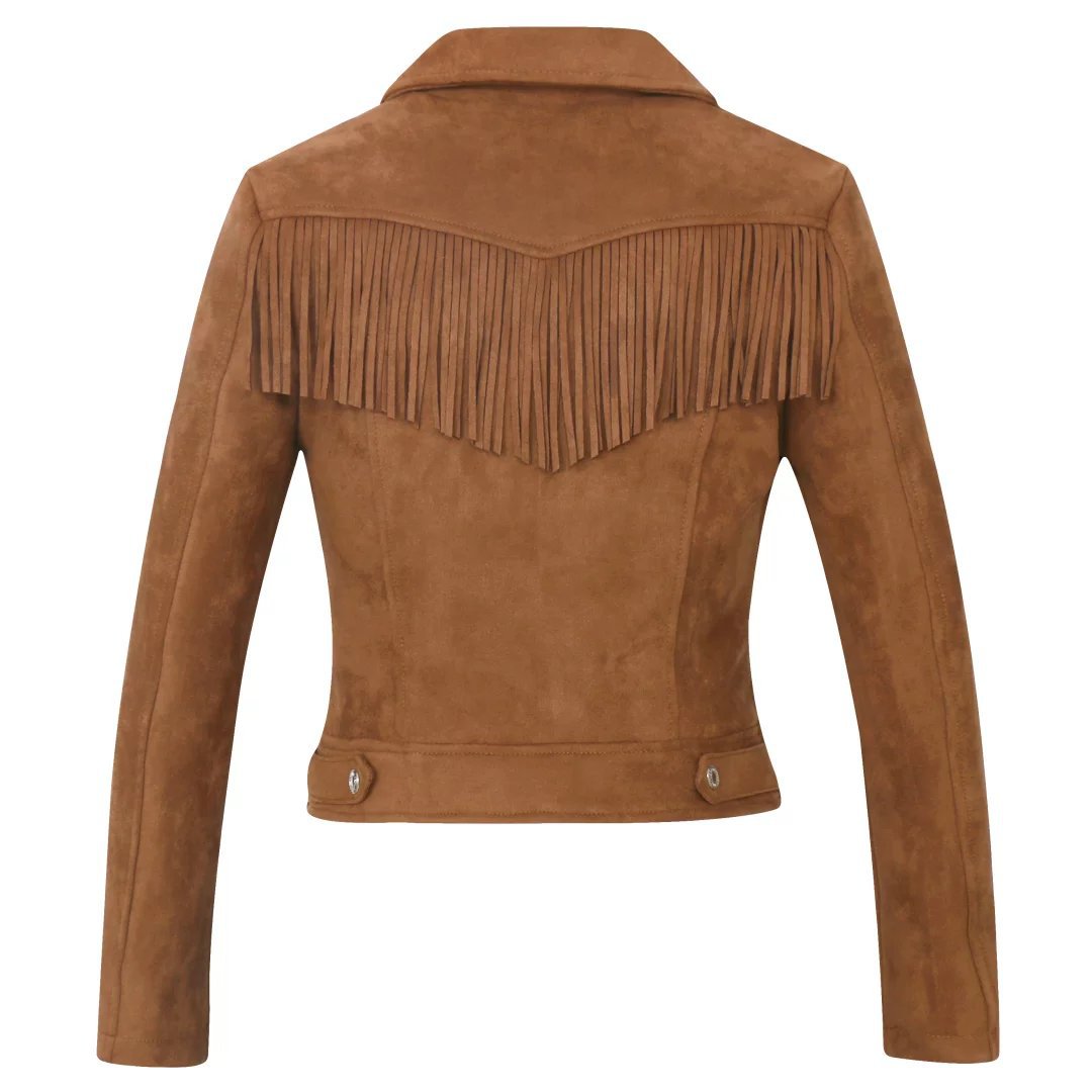 Women's Fringed jacket, Lapel tassel, suede leather, short