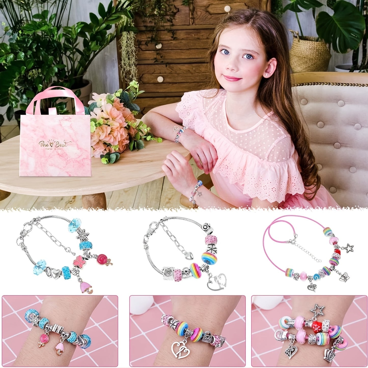 75 pc Charm Bracelet Making Kit, Including Beads, Snake Chains