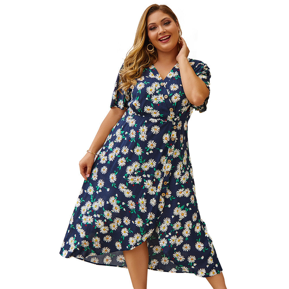 Plus Size, Vintage, Flower Print Dress