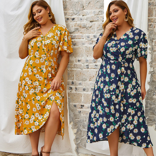 Plus Size, Vintage, Flower Print Dress