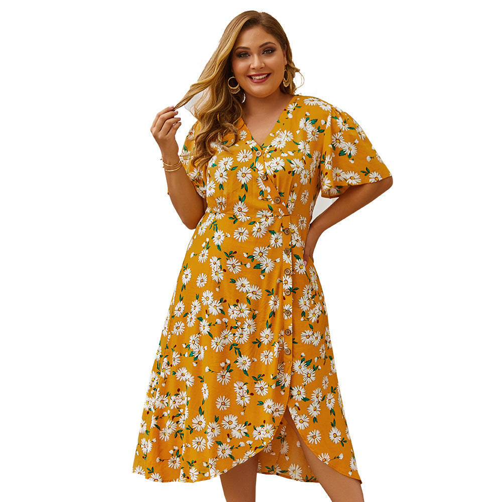 Plus Size, Vintage, Flower Print Dress