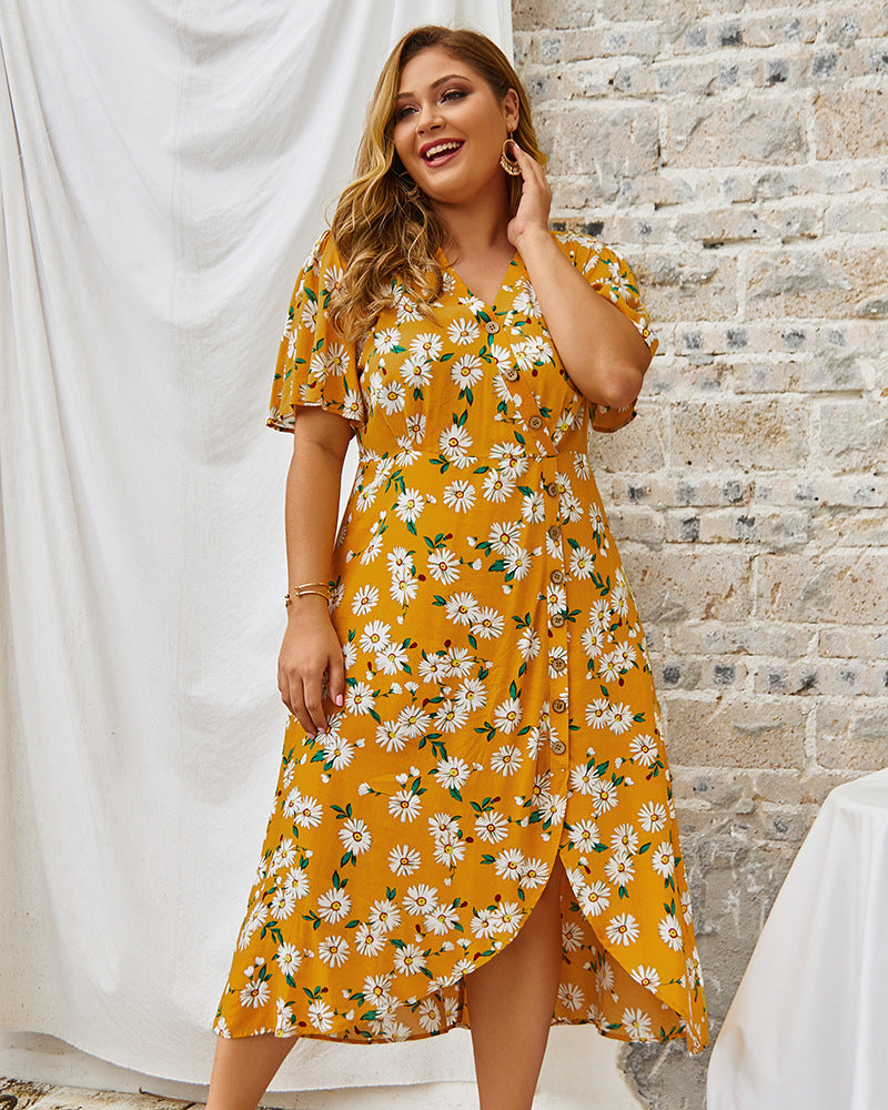 Plus Size, Vintage, Flower Print Dress