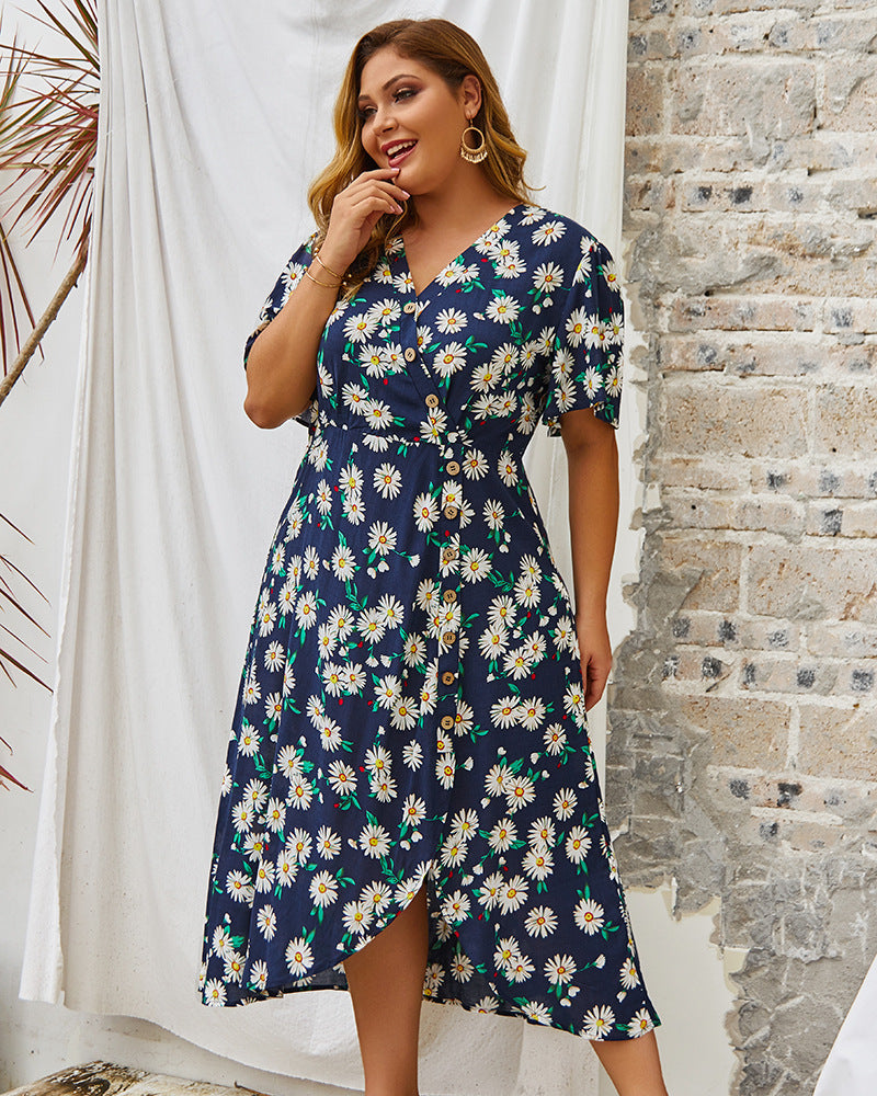 Plus Size, Vintage, Flower Print Dress