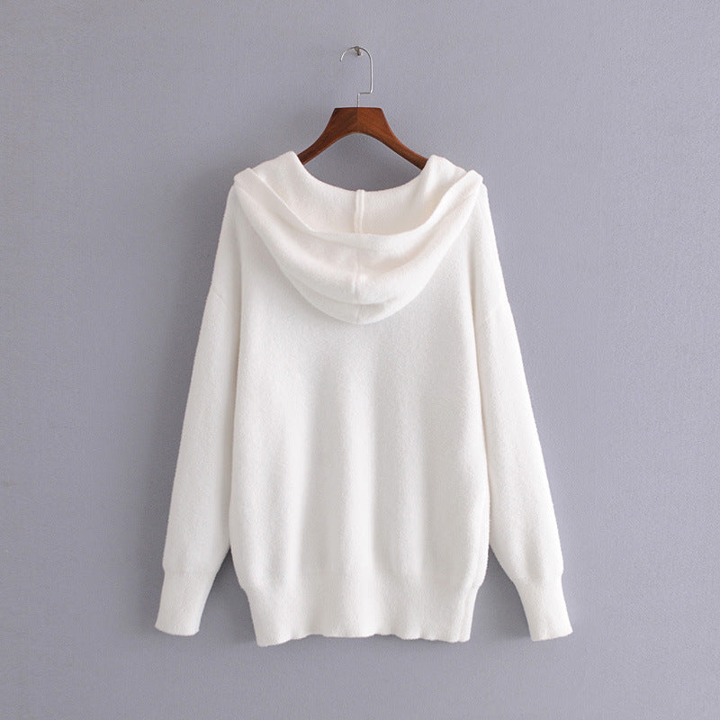 Soft, Hooded, Solid Color Knitted Sweater For Women