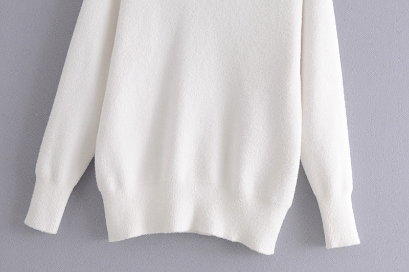 Soft, Hooded, Solid Color Knitted Sweater For Women