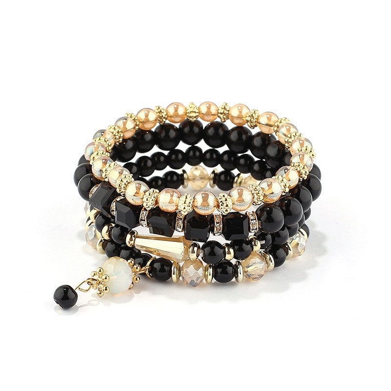 4 Pc Women's Multi-layer Bracelet Set, Natural Stone Crystal Elastic Bangle Jewelry