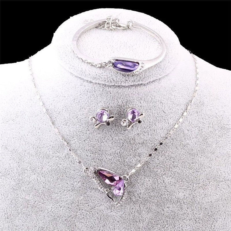 Butterfly Crystal Collection, Necklace,Earrings, & Bracelet Jewelry Set