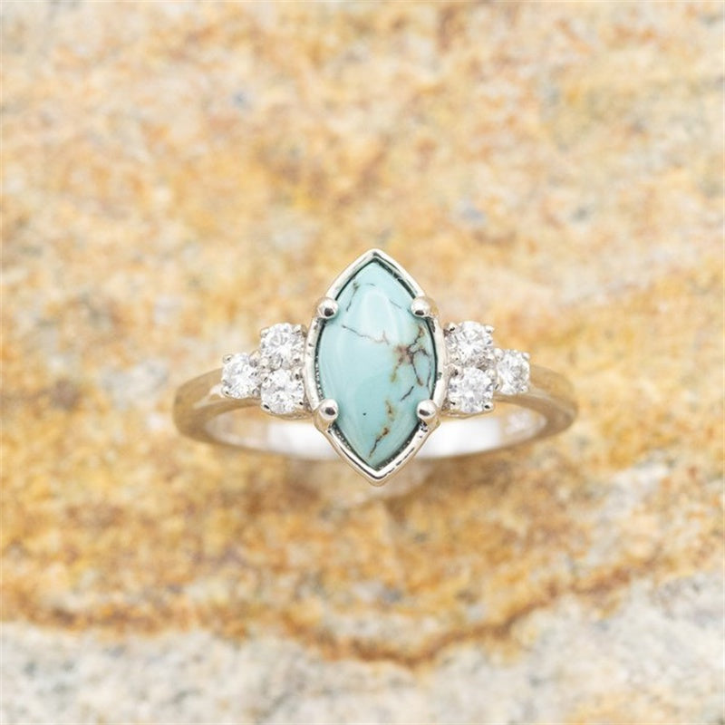 3 pc set of Women's 18K Gold Plated, multi-layer hollow Turquoise rings, w/ delicate Moissanite, Sizes 5-11