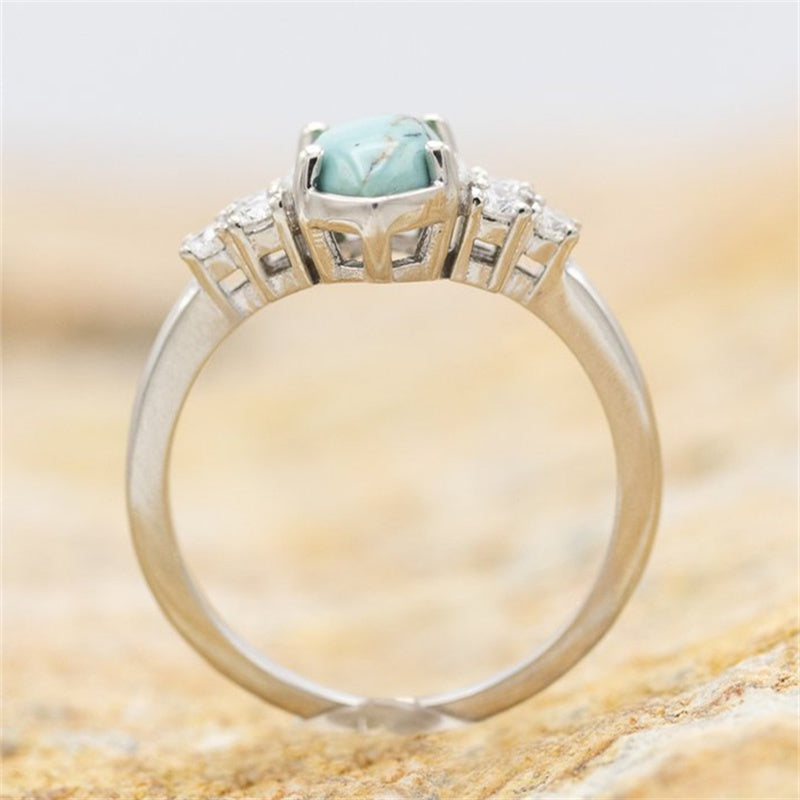 3 pc set of Women's 18K Gold Plated, multi-layer hollow Turquoise rings, w/ delicate Moissanite, Sizes 5-11