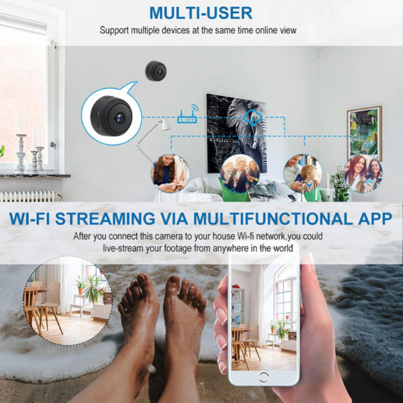 A9, HD 720P 2.4G Wifi, IP, Night Vision, Smart Home Security Wireless Mini Camcorder camera, w/Mobile Remote View Video Surveillance, Motion Detection Alarm