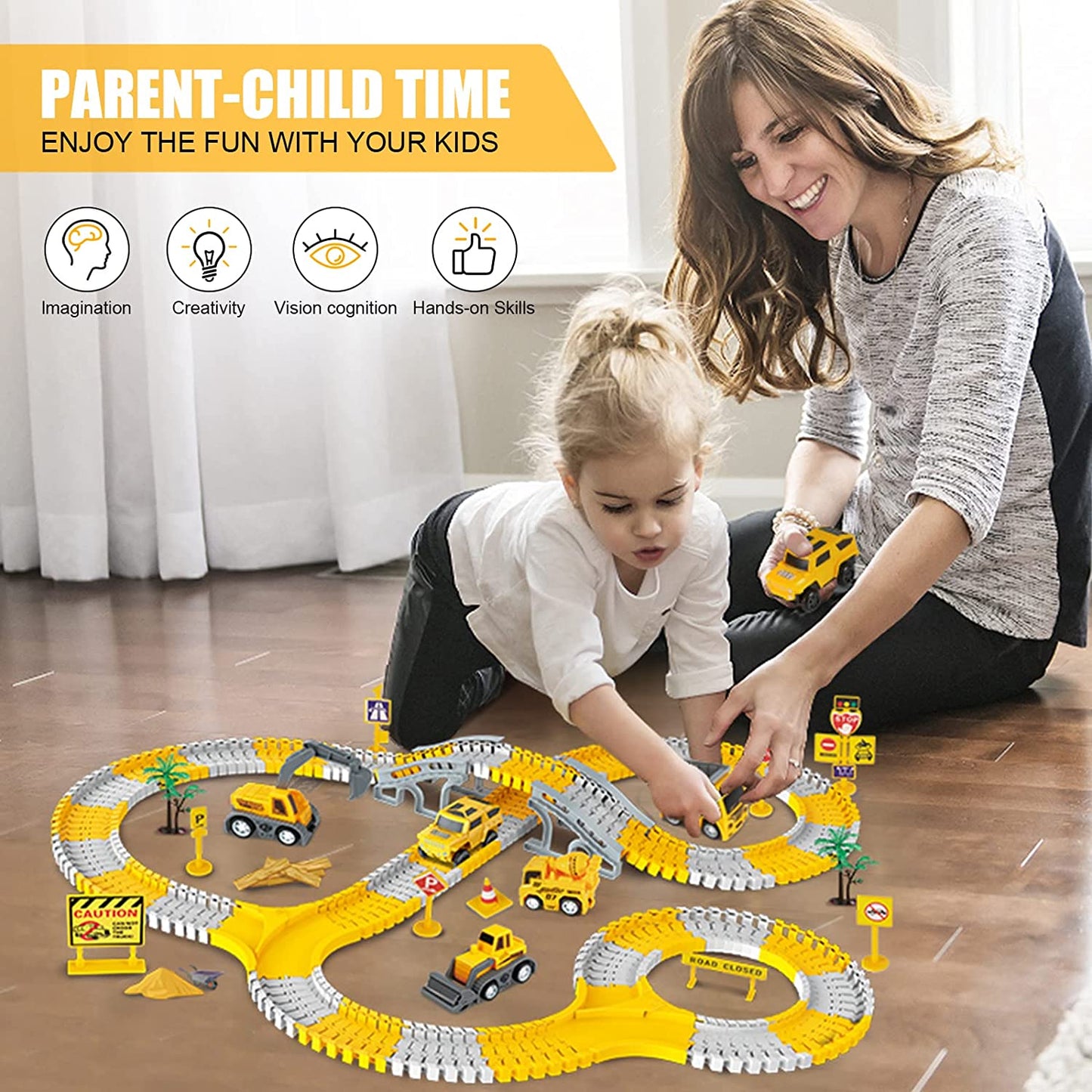 236 PCS Construction Race Tracks , 5 PCS Construction Car And Flexible Track Playset Create A Engineering Road