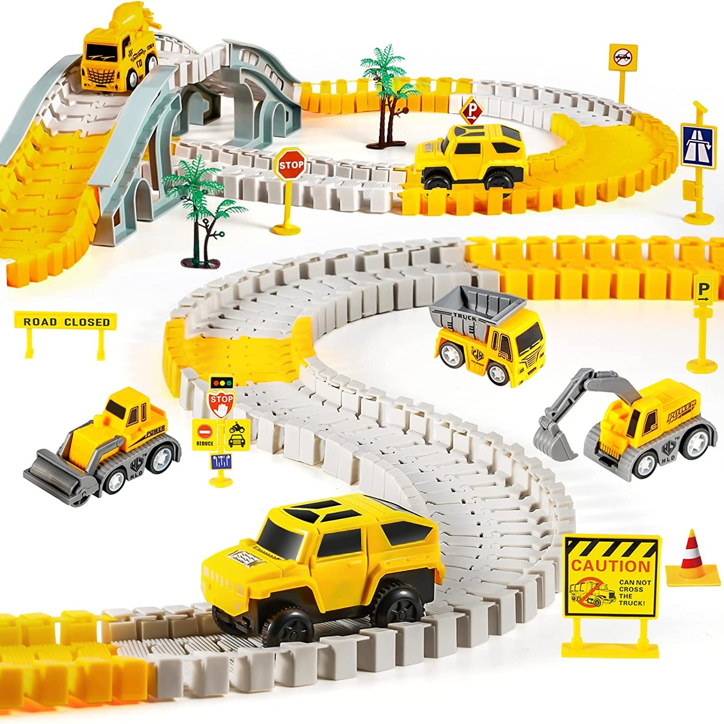 236 PCS Construction Race Tracks , 5 PCS Construction Car And Flexible Track Playset Create A Engineering Road