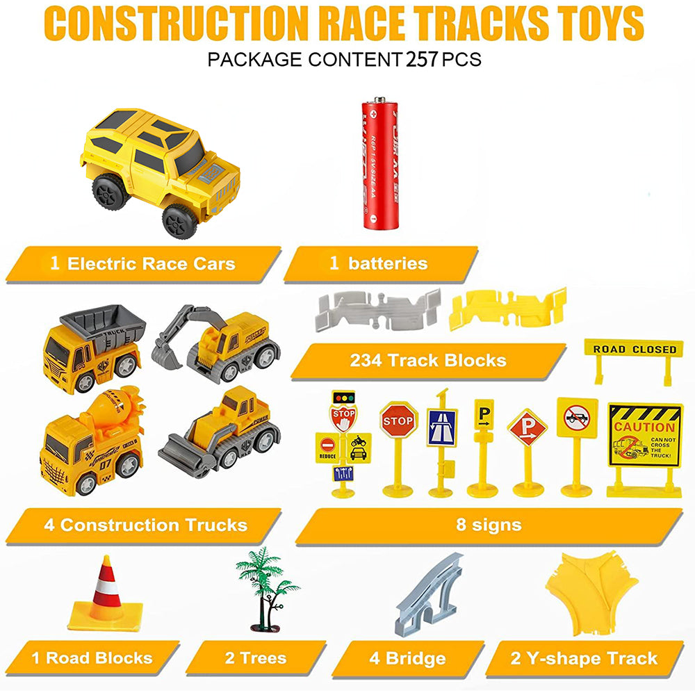 236 PCS Construction Race Tracks , 5 PCS Construction Car And Flexible Track Playset Create A Engineering Road