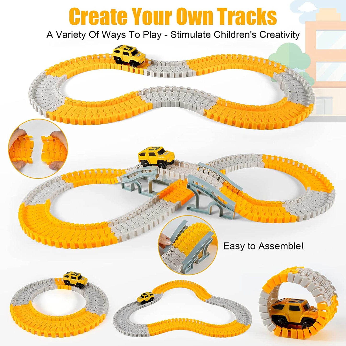 236 PCS Construction Race Tracks , 5 PCS Construction Car And Flexible Track Playset Create A Engineering Road