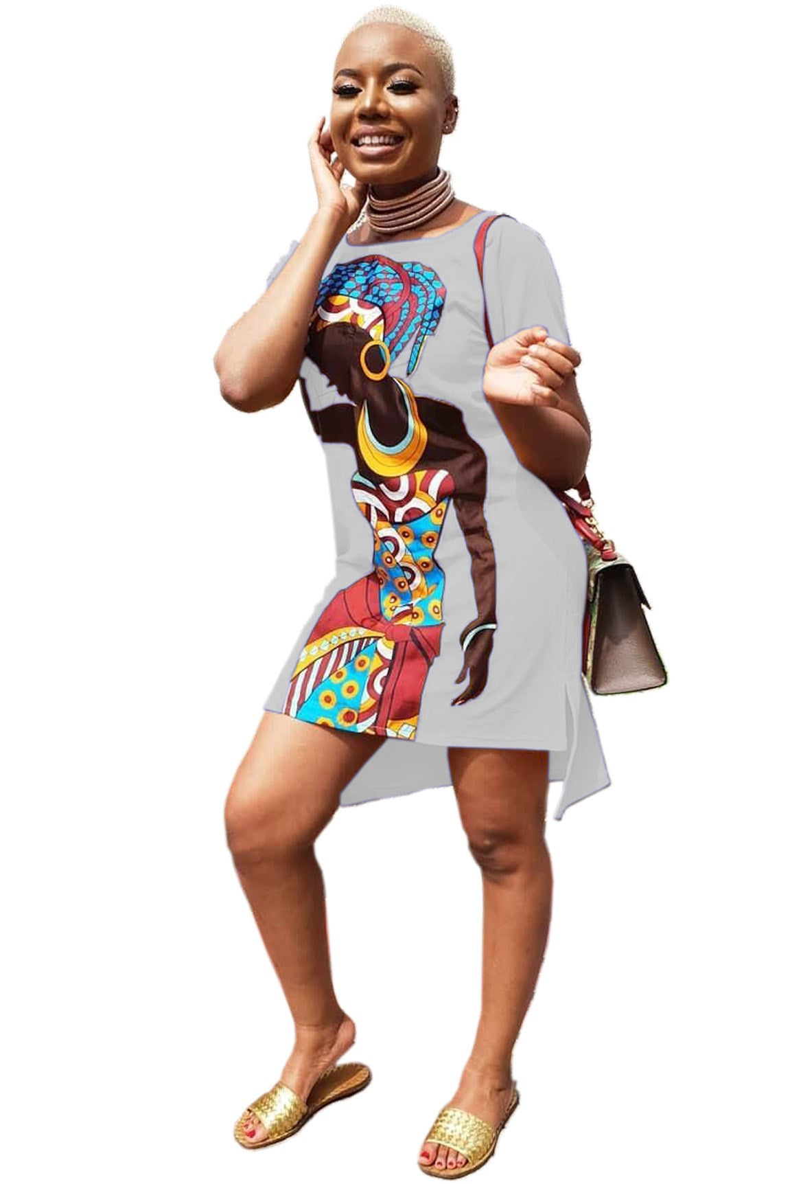 African print dress w/slit