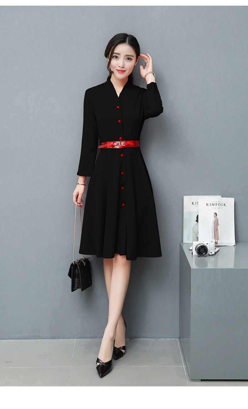 Long sleeved, flared, Midi dress