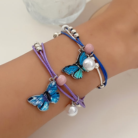 Blue Braided Butterfly Bracelet