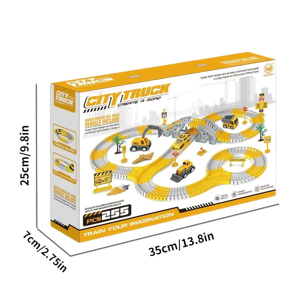 236 PCS Construction Race Tracks , 5 PCS Construction Car And Flexible Track Playset Create A Engineering Road