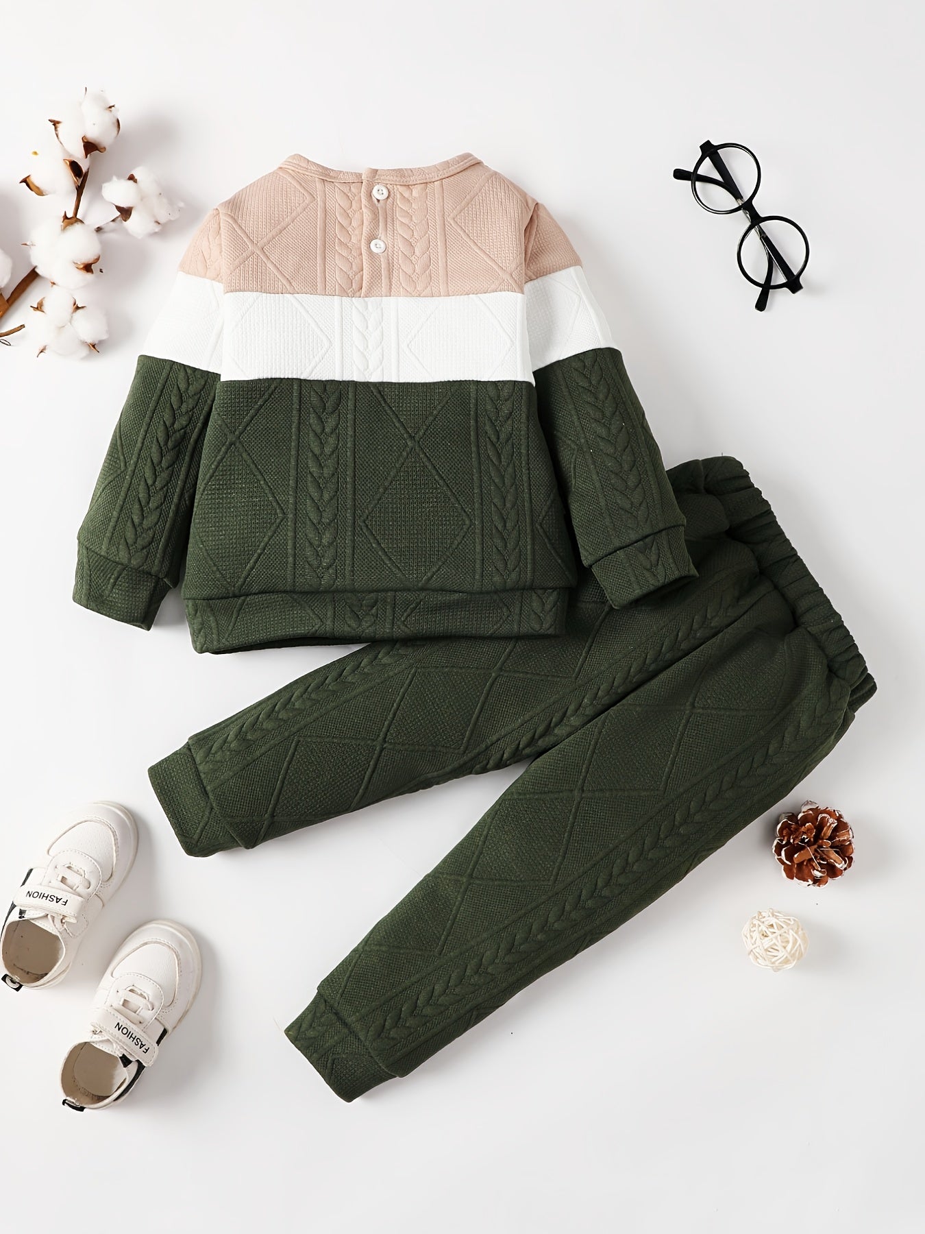 Boys Casual Knitted Color Block Pullover Top & Pants Set