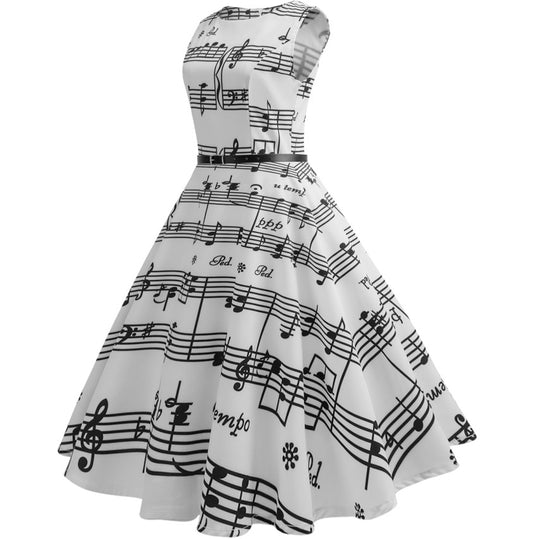 Retro Music Print Dress