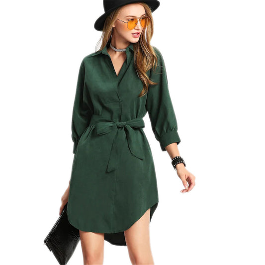 Classic, Solid Color, Tied Shirt Dress