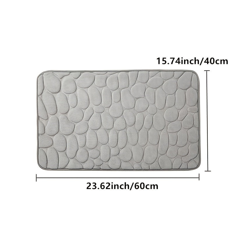 Cobblestone Embossed Bath Mat, Memory Foam Pad, Washable, Rapid Water Absorbent, Non-Slip, Thick, Soft And Comfortable