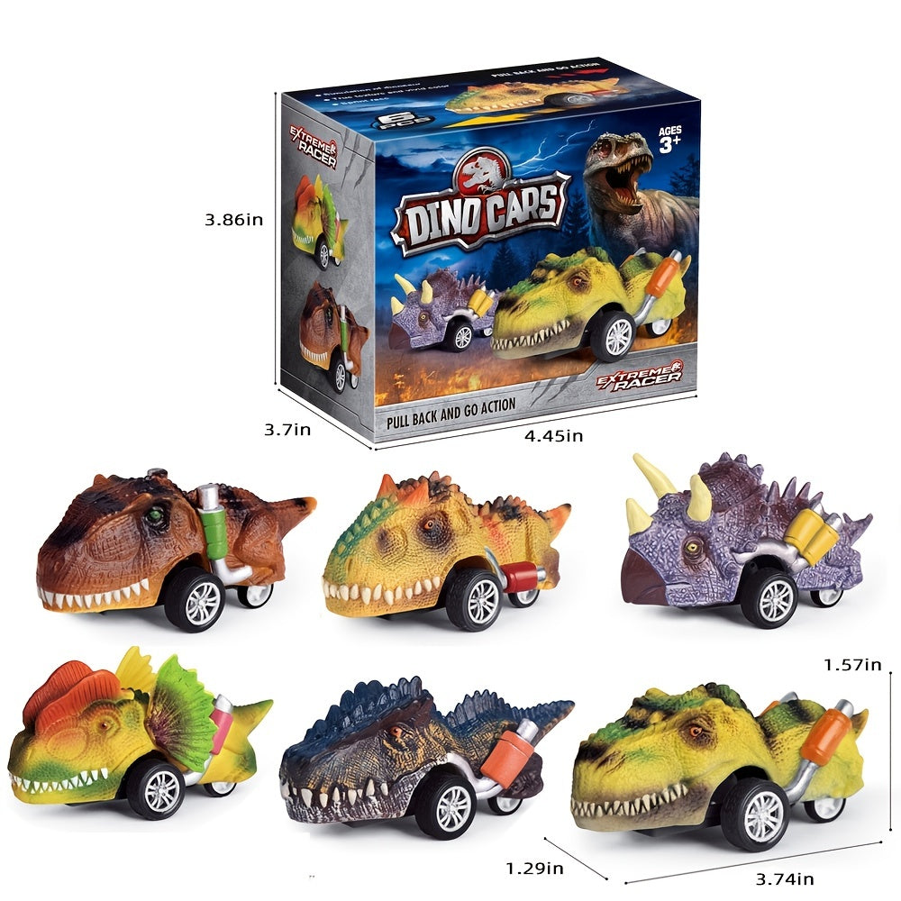 6 pc Jurassic Dinosaur Inertial Pullback Cars