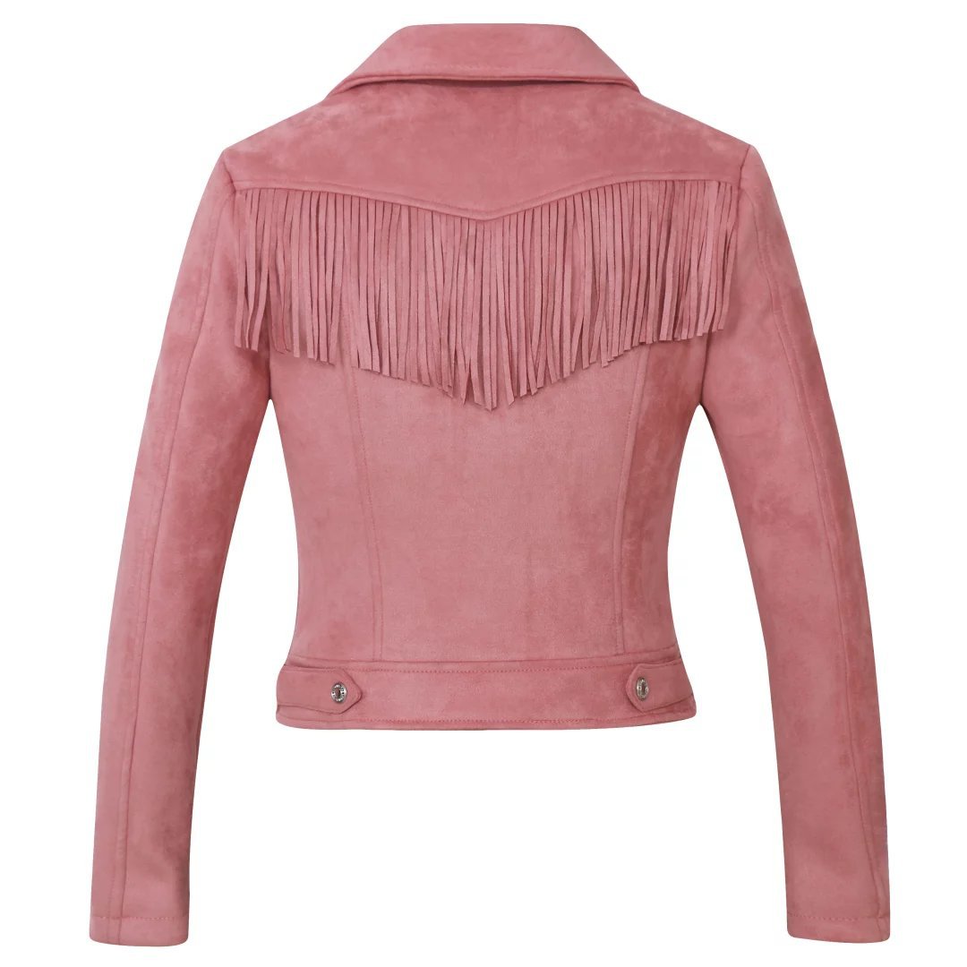 Women's Fringed jacket, Lapel tassel, suede leather, short