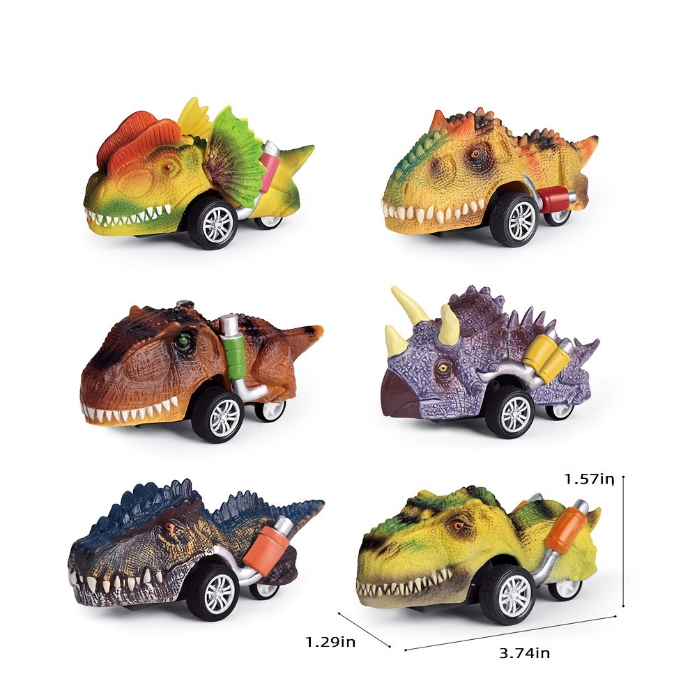 6 pc Jurassic Dinosaur Inertial Pullback Cars