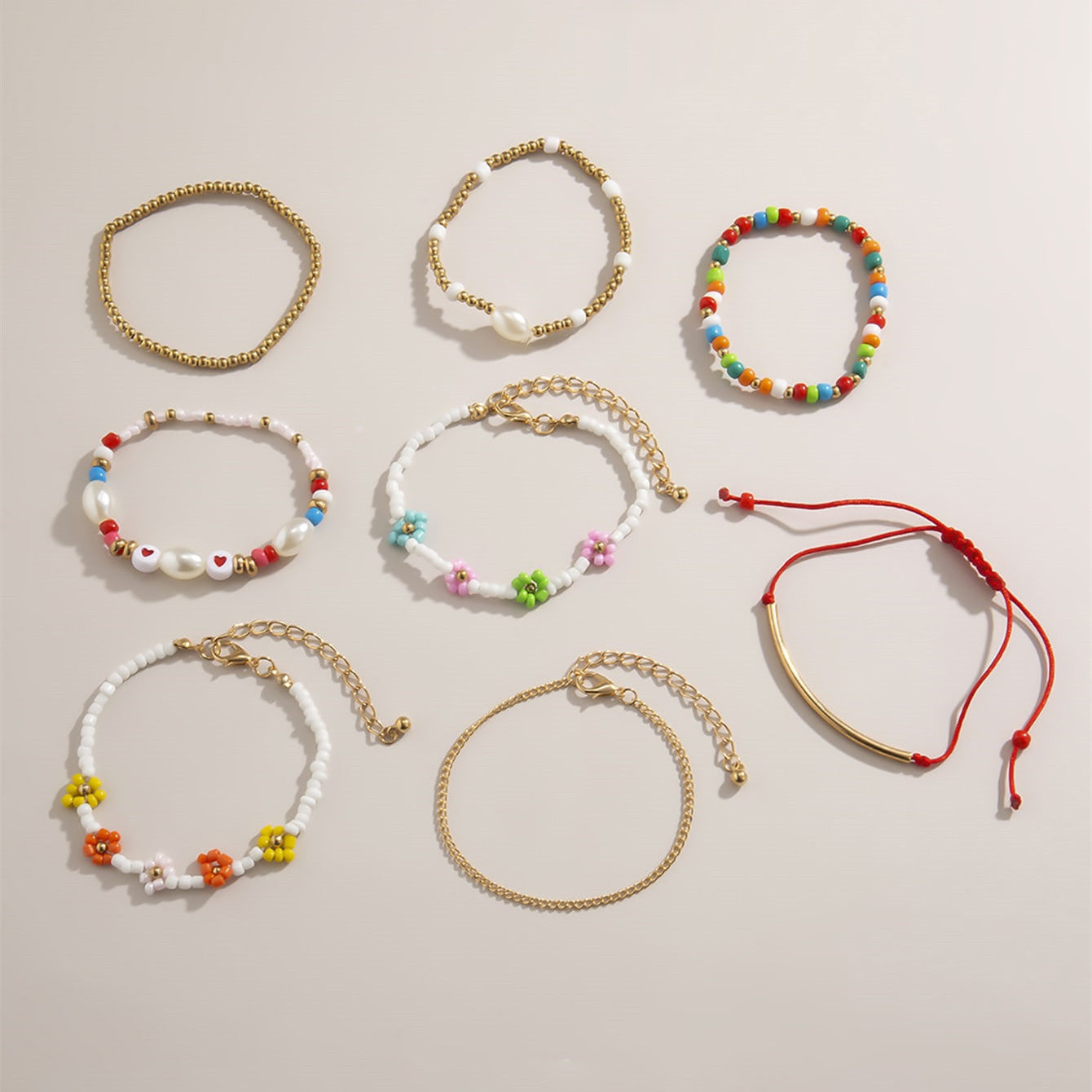 Handmade 8Pc Colorful Bead Bracelets Set