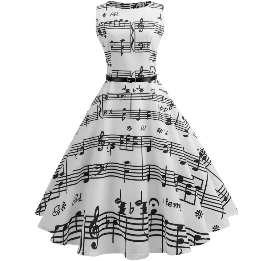 Retro Music Print Dress