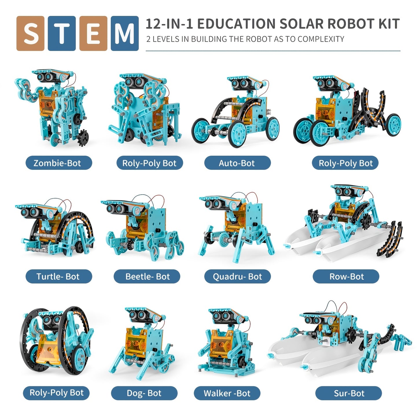 STEM Solar Robot Kit, 12-in-1 Educational STEM Science Experiment Toy, Solar Powered