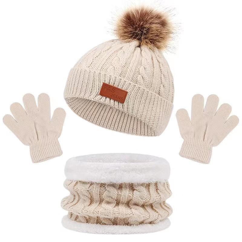 3pc Girls Knitted Thermal Beanie Hat & Gloves & Scarf Set