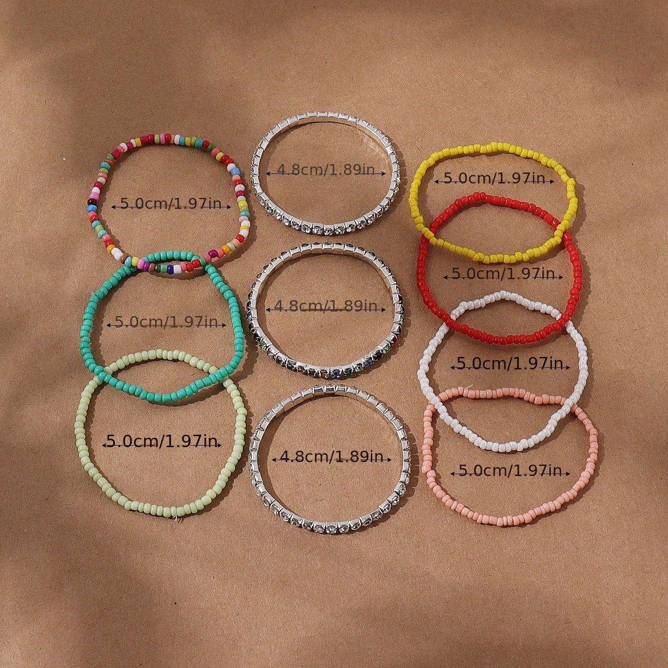 Boho Ethnic Seed Beaded Rhinestone Elastic Bracelets with Charms