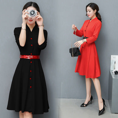 Long sleeved, flared, Midi dress