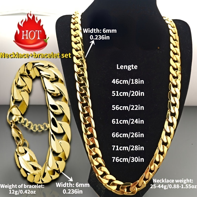 2pc set Gold Necklace + Bracelet, Luxury for Men & Women