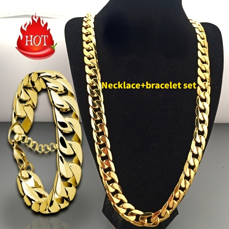 2pc set Gold Necklace + Bracelet, Luxury for Men & Women