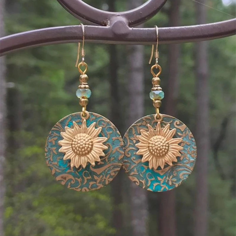 Boho Vintage Sunflower Earrings