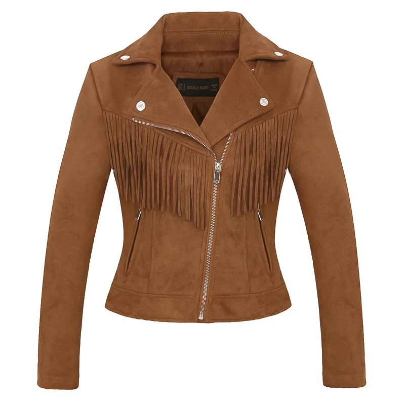 Women's Fringed jacket, Lapel tassel, suede leather, short