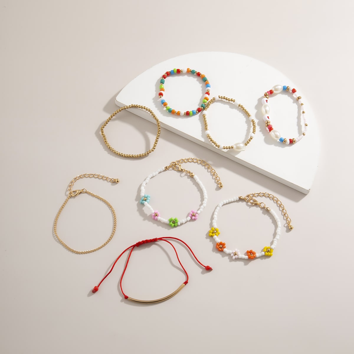 Handmade 8Pc Colorful Bead Bracelets Set