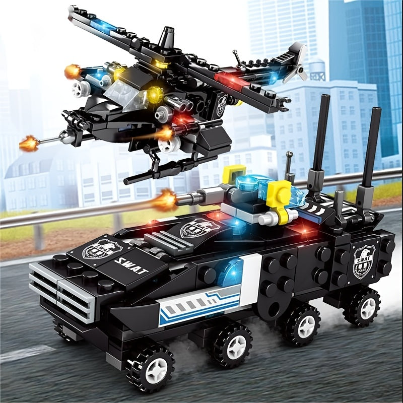 Building Block, Educational Assembly Toy, (10-In-1 Set)Police Car & Helicopter