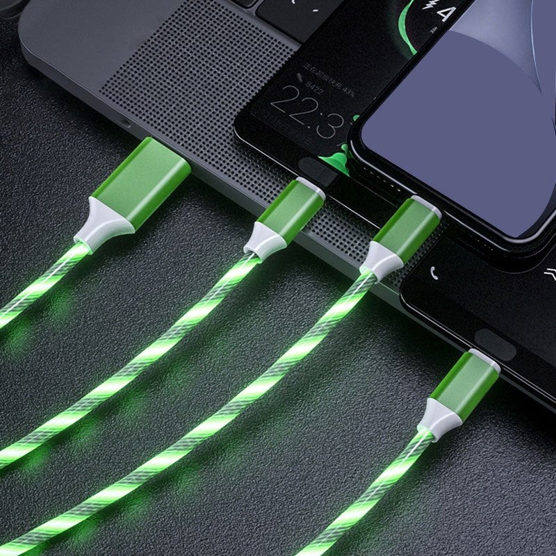 1.2m/3.9ft 3-In-1 LED Flowing Light, Charging USB Cable For Android, Type-C