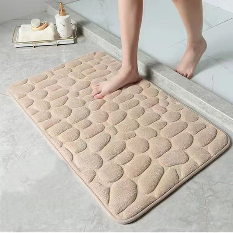 Cobblestone Embossed Bath Mat, Memory Foam Pad, Washable, Rapid Water Absorbent, Non-Slip, Thick, Soft And Comfortable