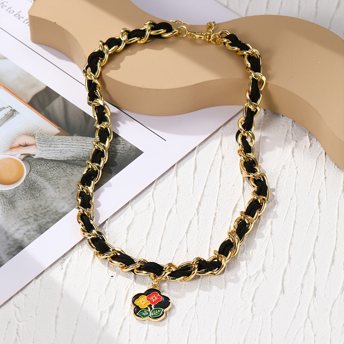 14K Gold Plated Black Necklace